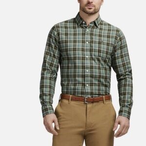 Izod Men’s Lux Touch Button Down Green Plaid Shirt XL